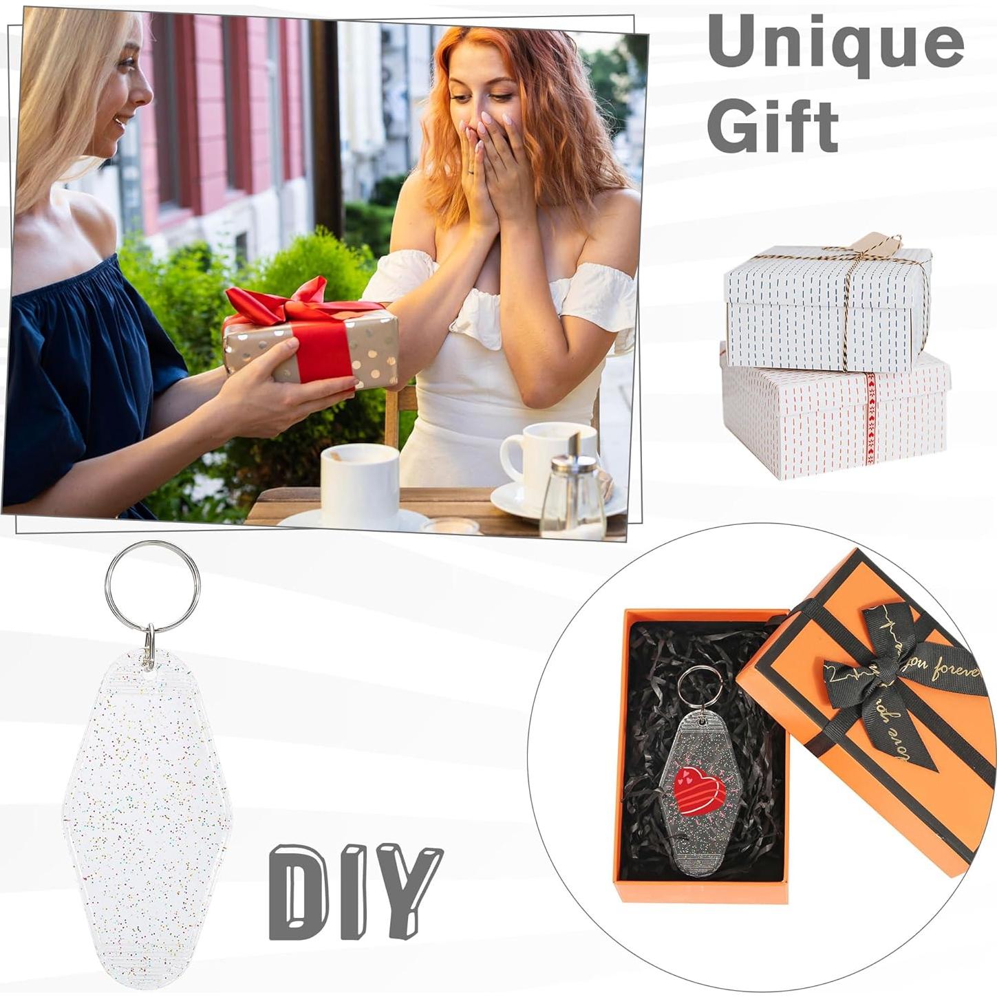 Yoption 50 Llaveros de Motel Transparentes con Brillo 8.9x4.5cm