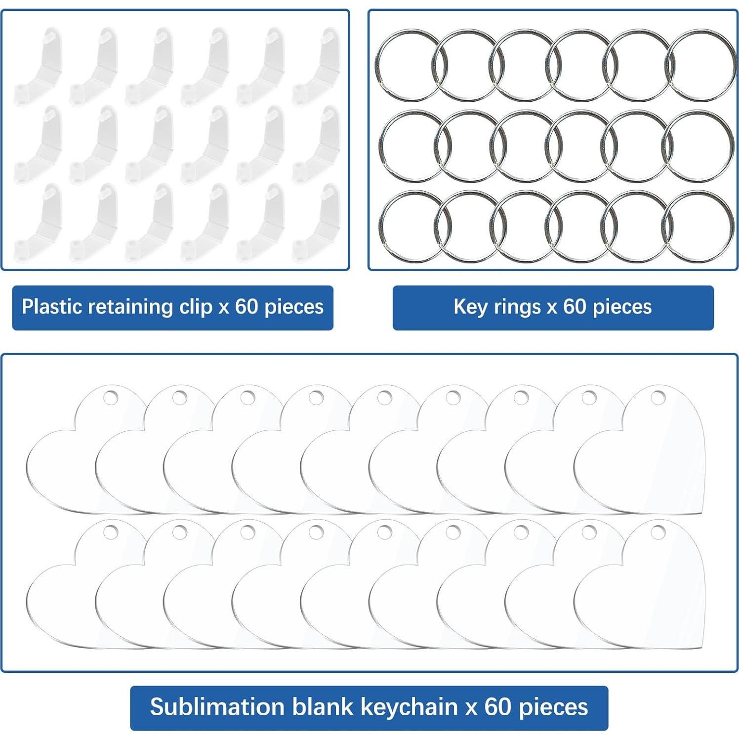 Juego de Llavero Acrílico para Sublimación 180 Piezas DIY
