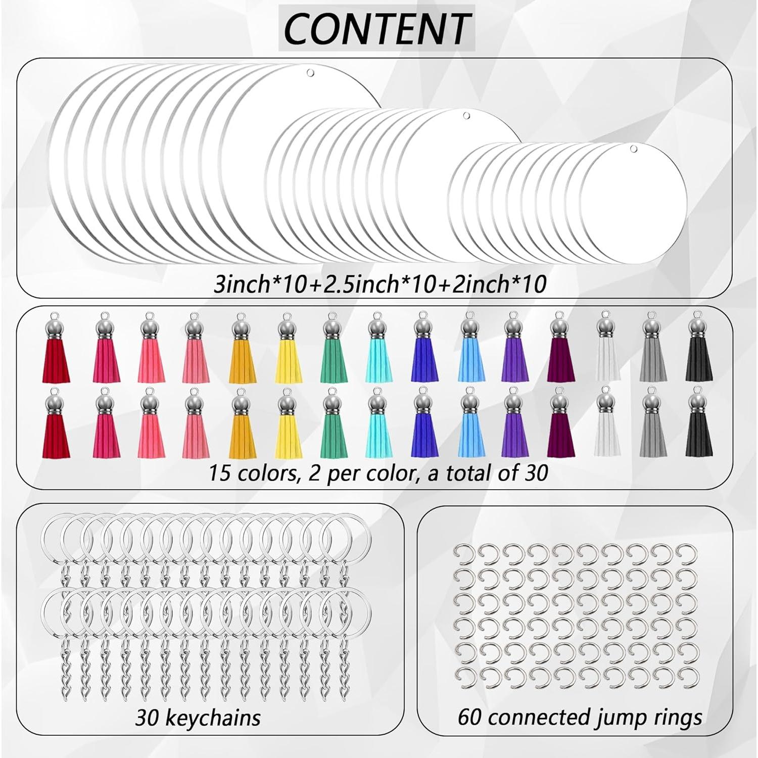 Set de 150 Llaveros Acrílicos en Blanco Myzzxt - Tamaños Mixtos