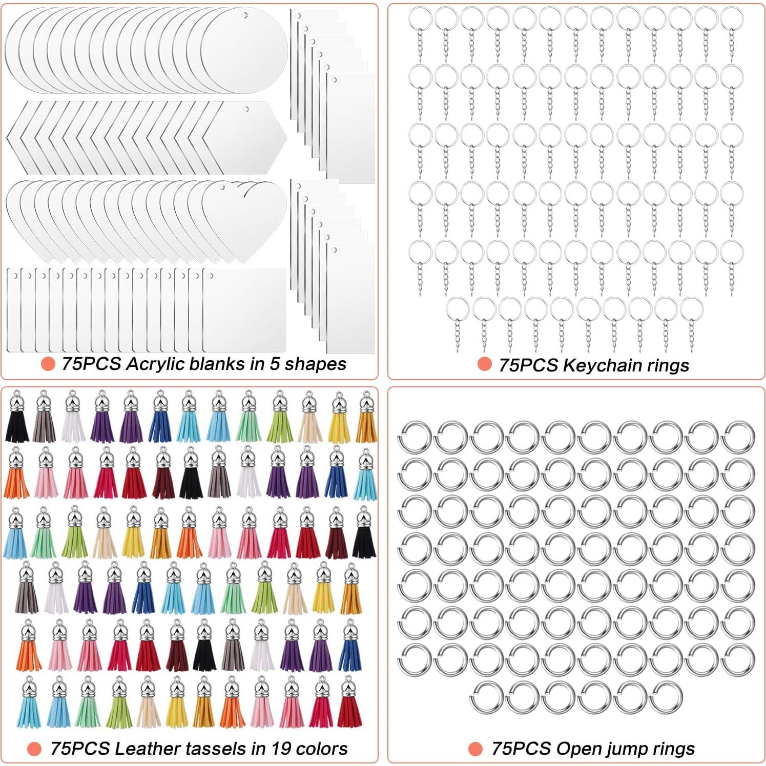 300 Pcs Kit de Llaveros Acrílicos en Blanco PINKXHY DIY