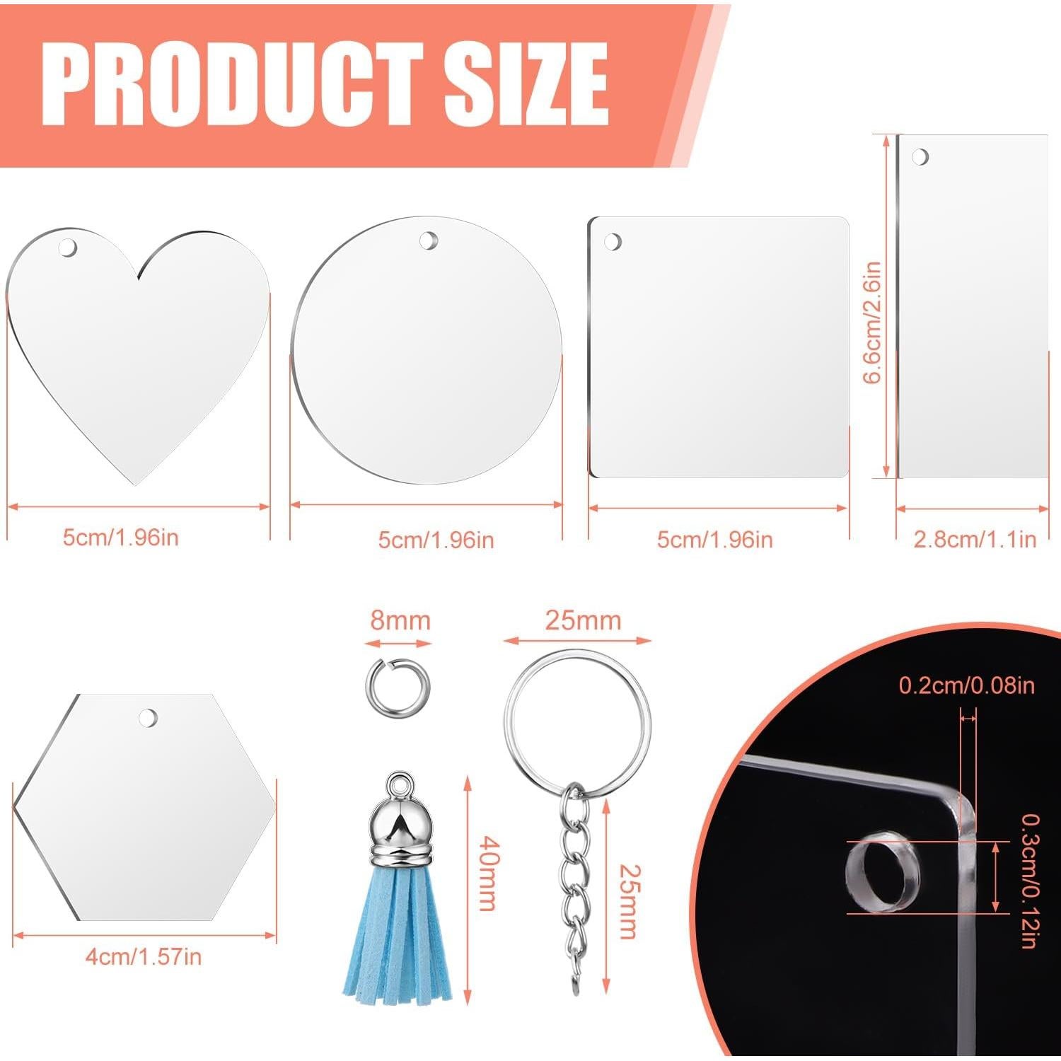 300 Pcs Kit de Llaveros Acrílicos en Blanco PINKXHY DIY