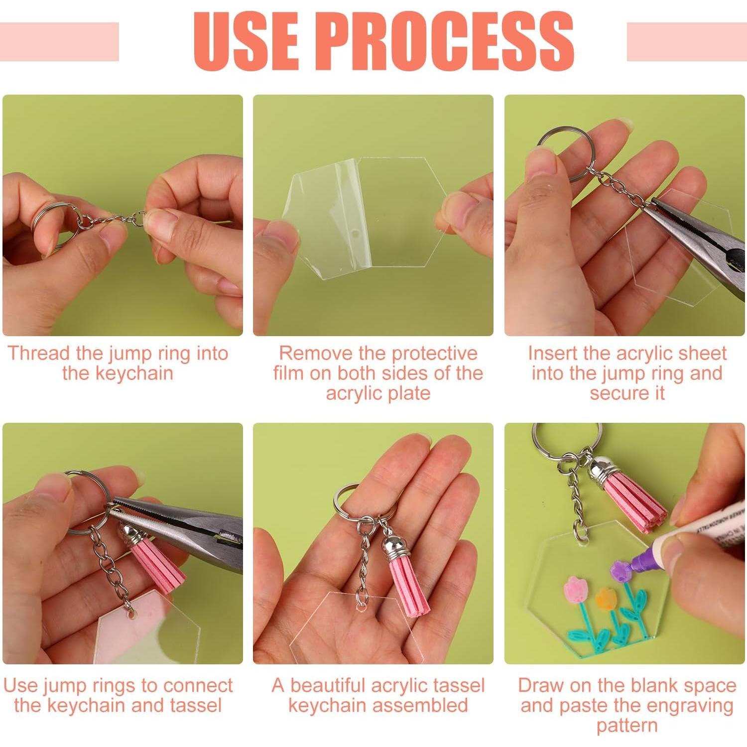 300 Pcs Kit de Llaveros Acrílicos en Blanco PINKXHY DIY