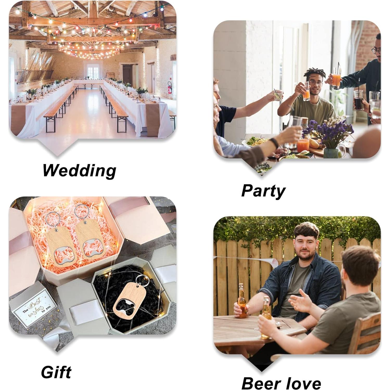 10 Piezas Llavero Abrebotellas de Madera CozyCabin 4x4cm