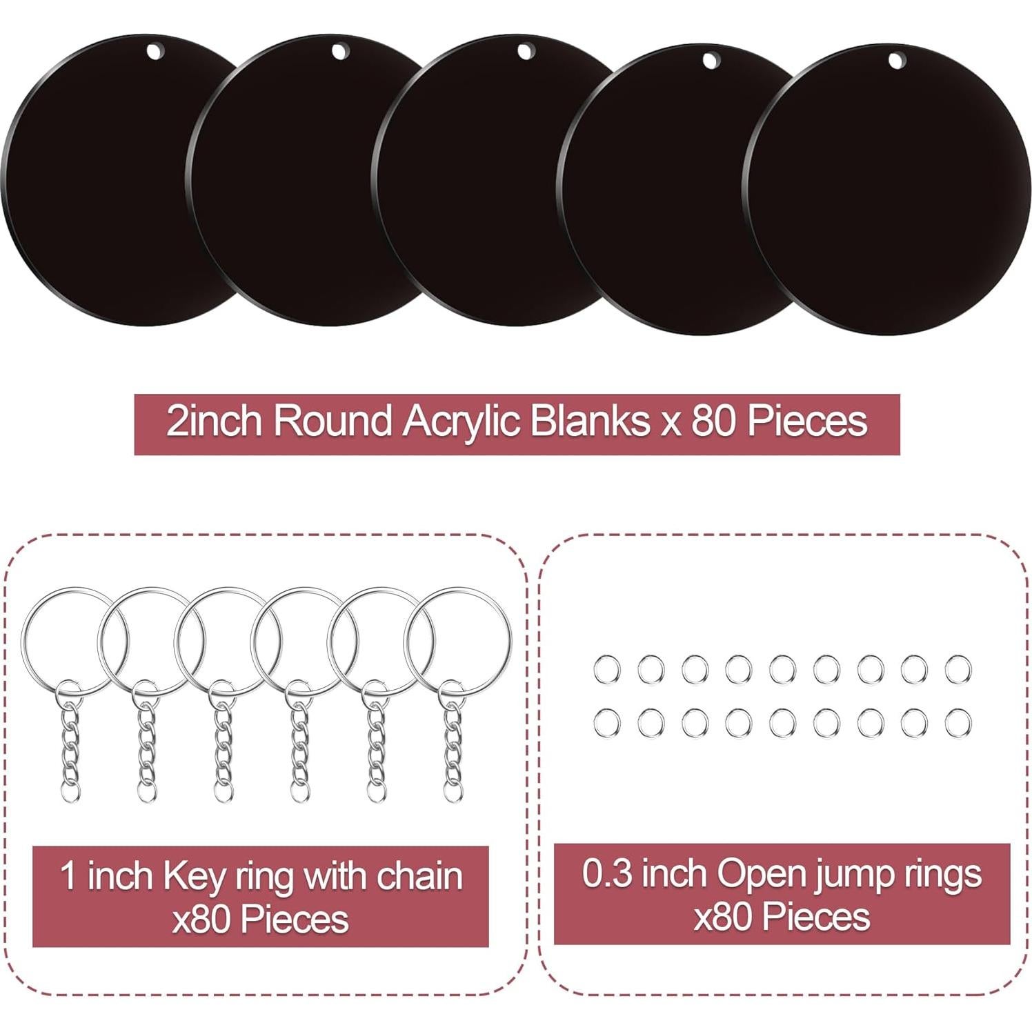 240 Piezas Kit de Llaveros Acrílico Negro Senbota 5 cm