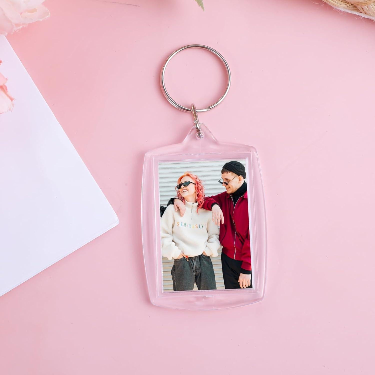 150 Llaveros Acrílicos Transparentes para Foto Personalizada 5.6x4.1cm