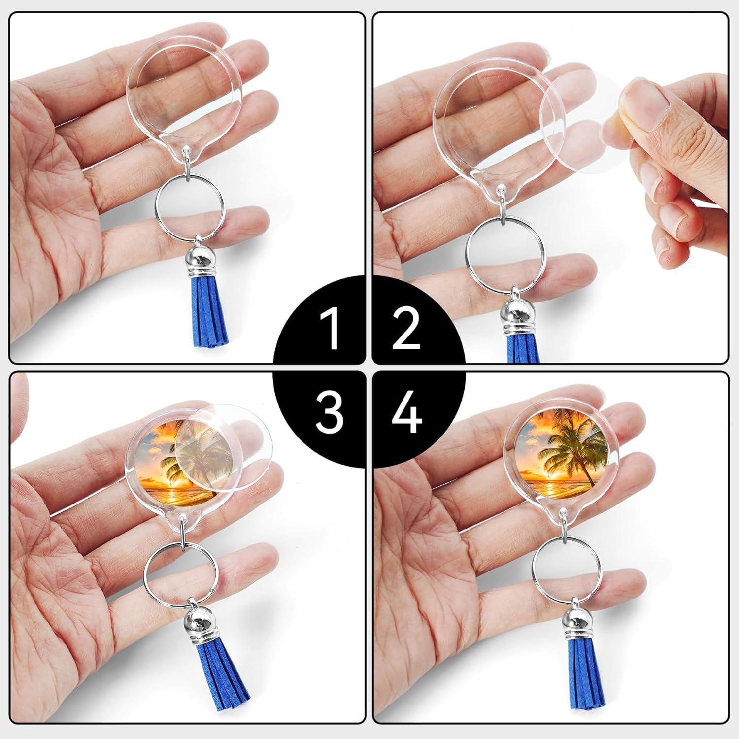 20 Llaveros de Foto Acrílico Transparentes con Borlas DIY