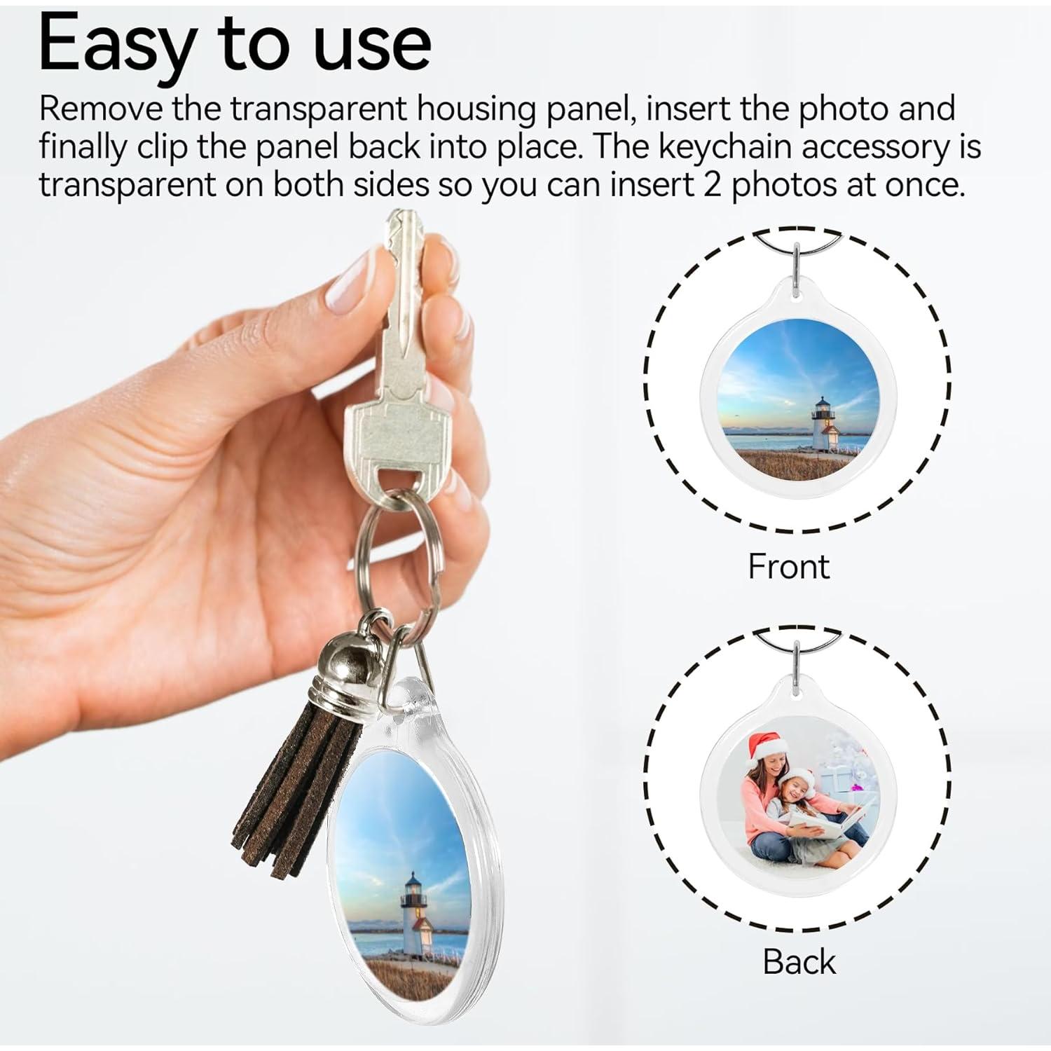 20 Llaveros de Foto Acrílico Transparentes con Borlas DIY