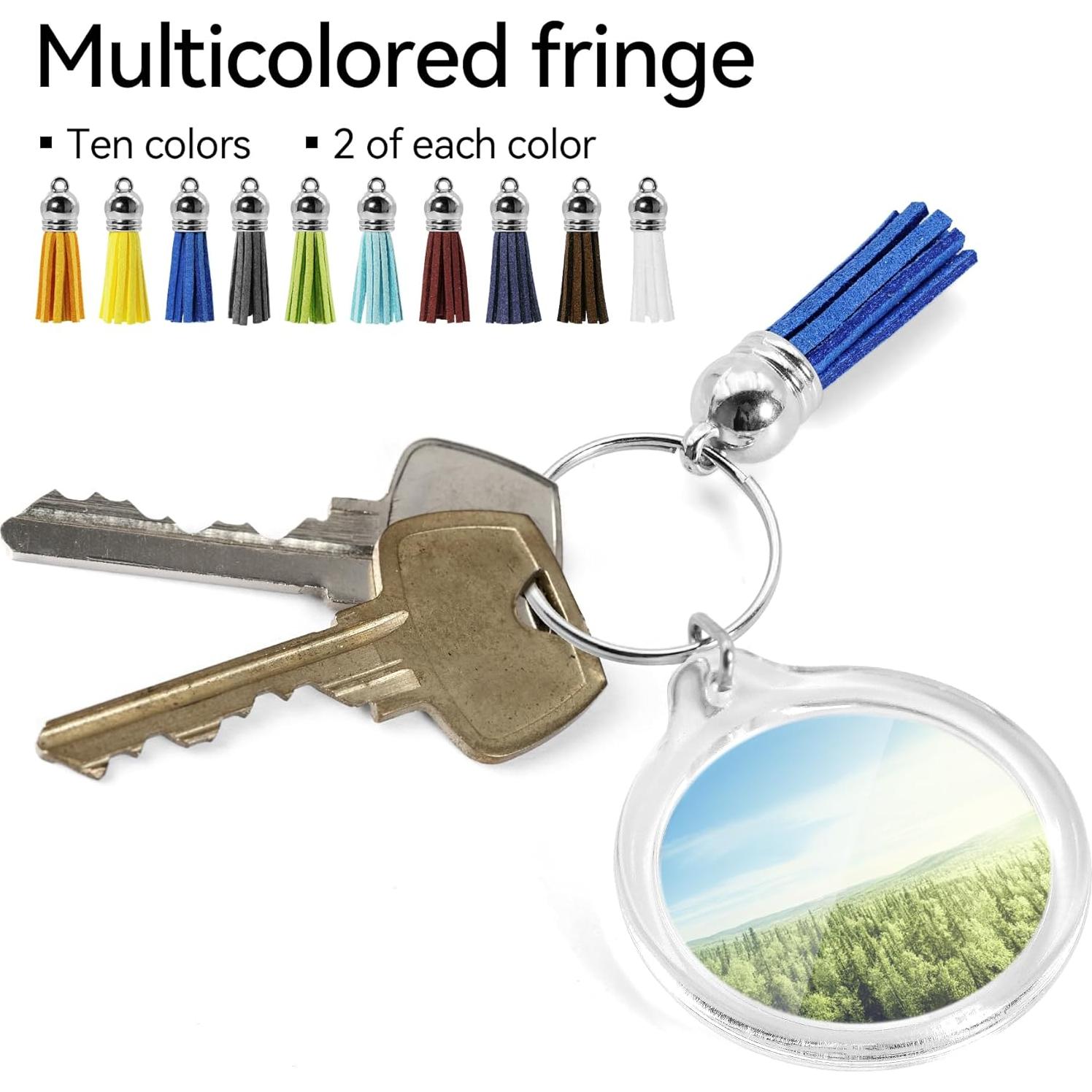 20 Llaveros de Foto Acrílico Transparentes con Borlas DIY