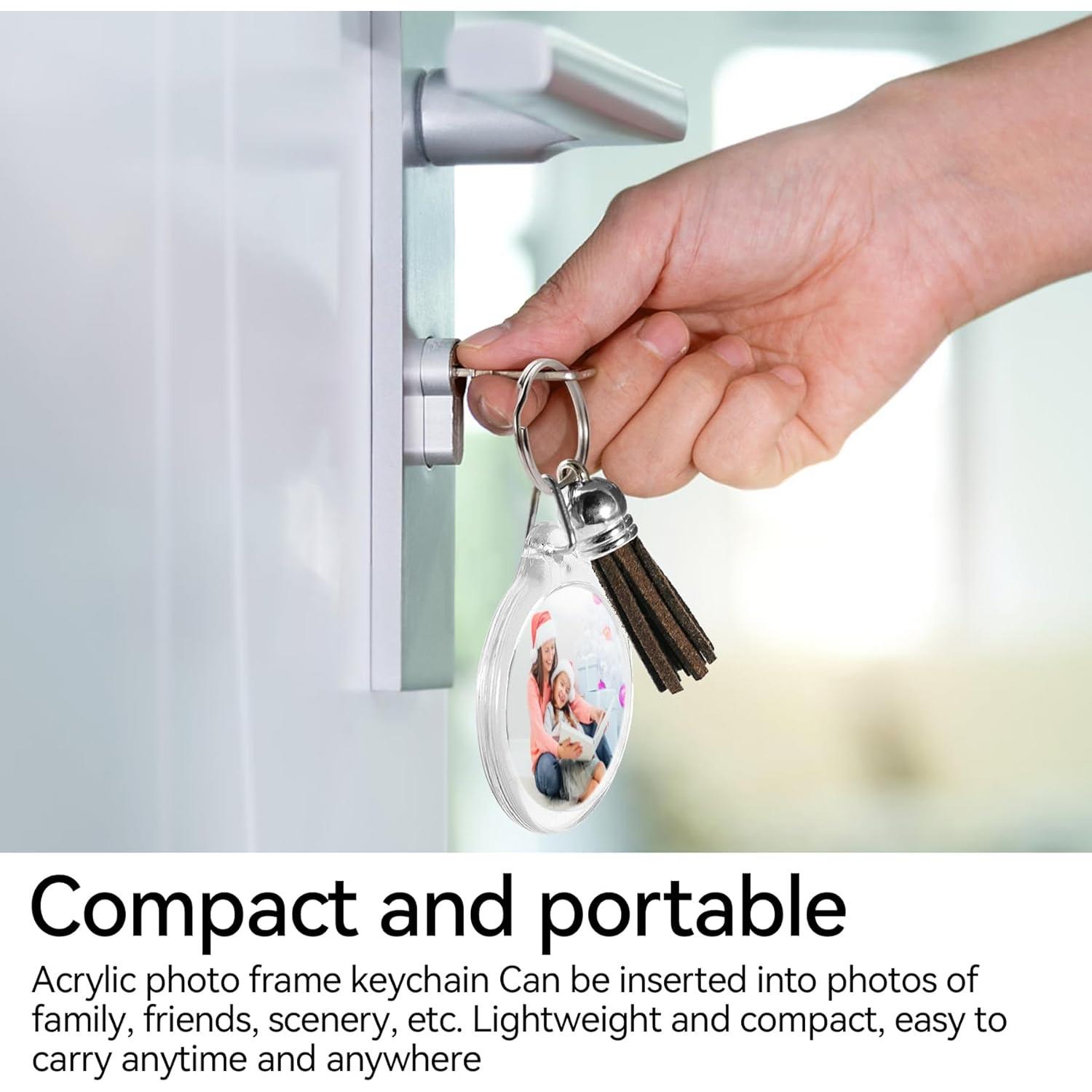 20 Llaveros de Foto Acrílico Transparentes con Borlas DIY
