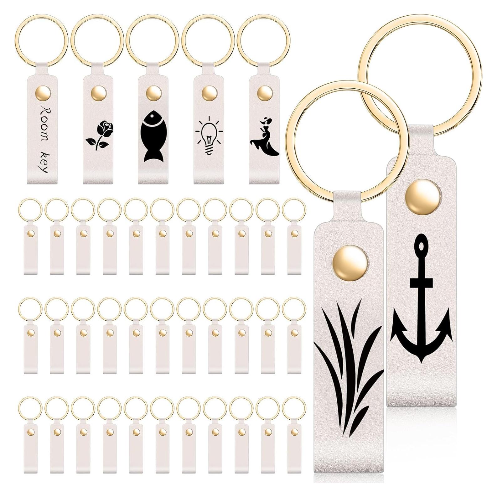 40 Llavero de Cuero PU Blanco Marfil con Anillo de Metal 1.8x9.4cm