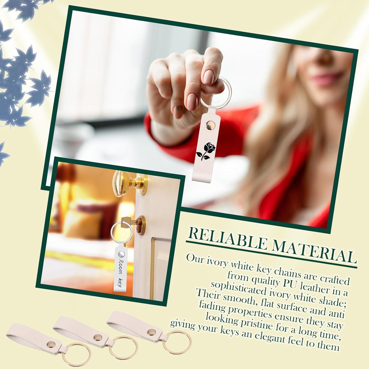 40 Llavero de Cuero PU Blanco Marfil con Anillo de Metal 1.8x9.4cm