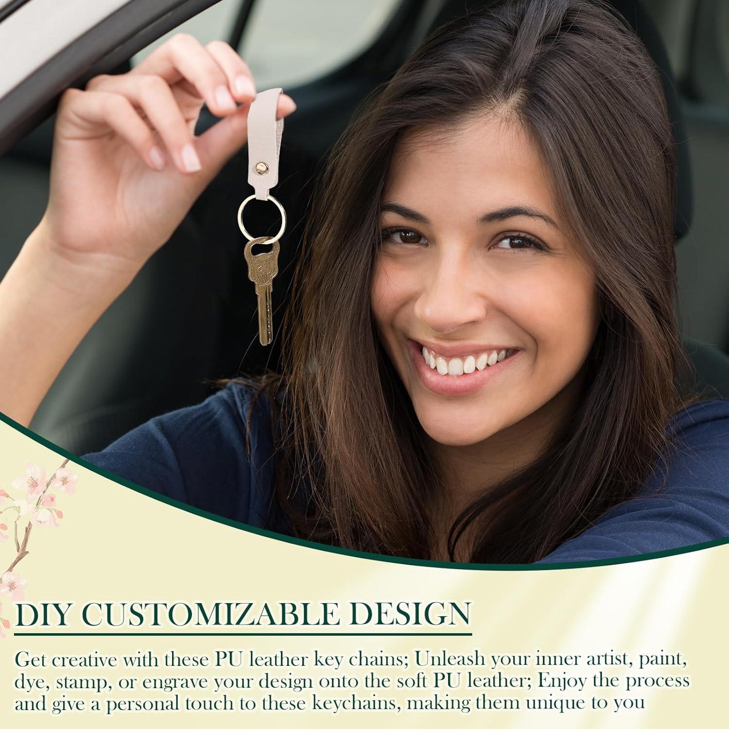 40 Llavero de Cuero PU Blanco Marfil con Anillo de Metal 1.8x9.4cm