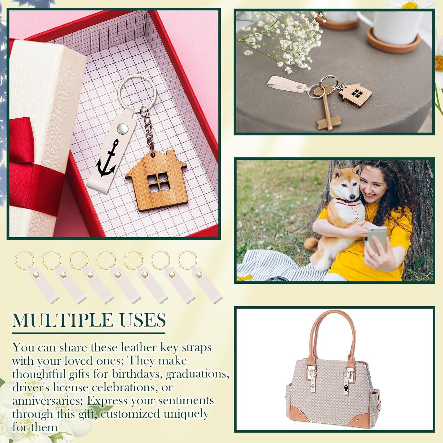 40 Llavero de Cuero PU Blanco Marfil con Anillo de Metal 1.8x9.4cm