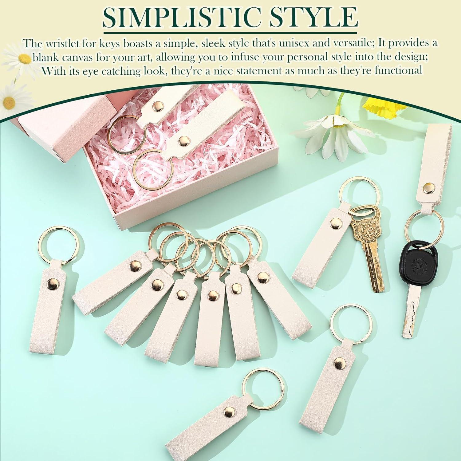 40 Llavero de Cuero PU Blanco Marfil con Anillo de Metal 1.8x9.4cm