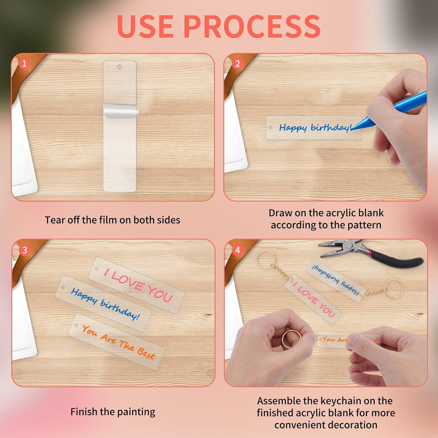 Llaveros Acrílicos Transparentes YaeYur 12PCS 2x8cm DIY