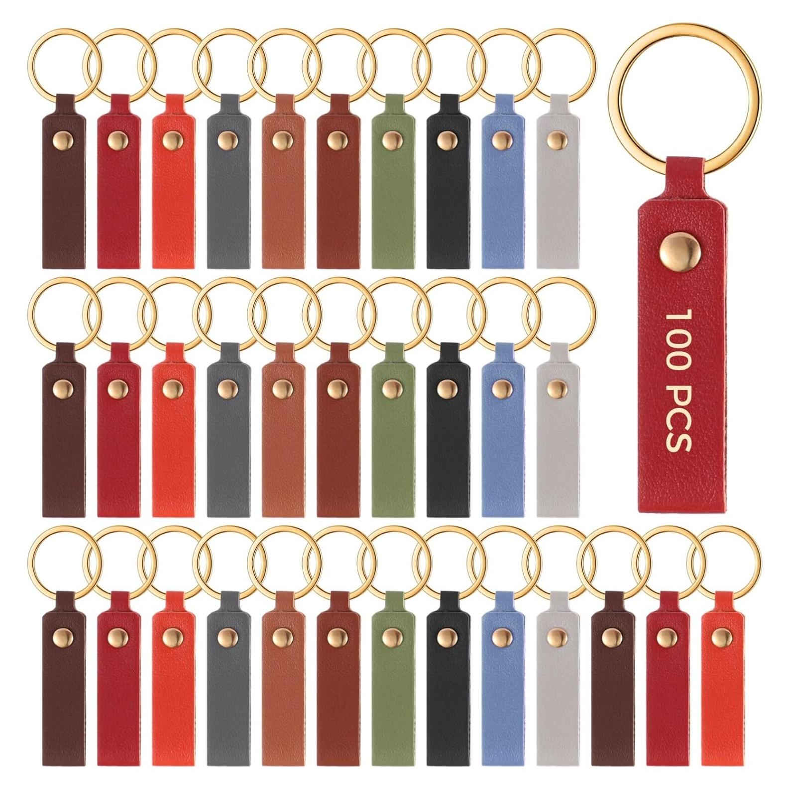 100 Piezas Llavero de Cuero PU Multicolor para DIY y Etiquetas