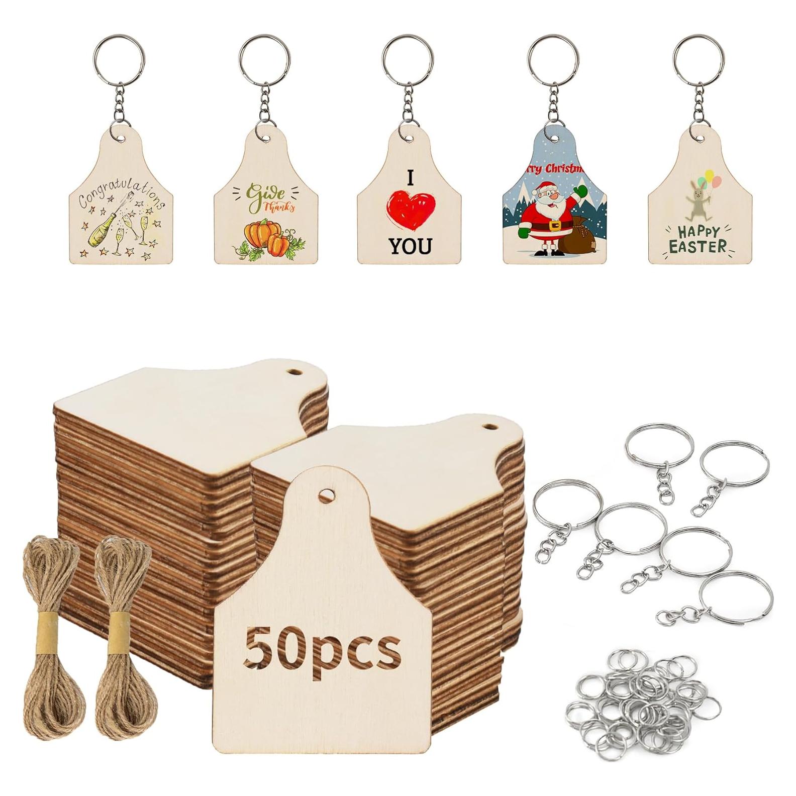 Juego de 102 llaveros de madera Luckforest con cuerda de yute