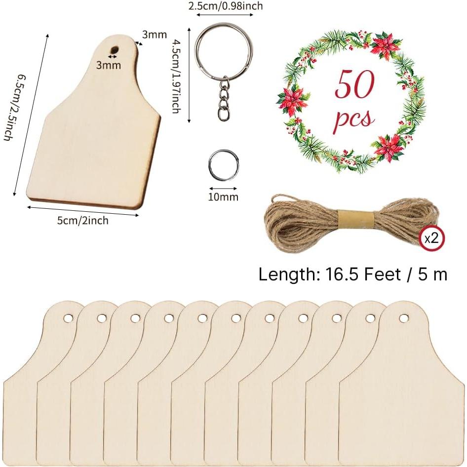 Juego de 102 llaveros de madera Luckforest con cuerda de yute