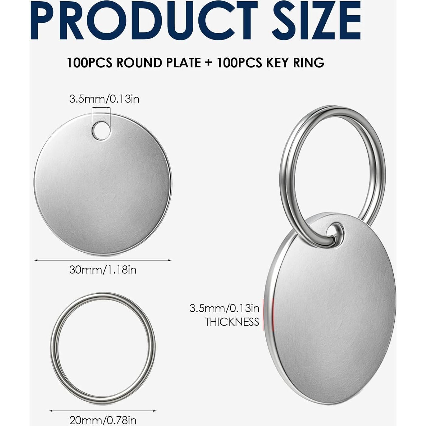 100 Etiquetas Metálicas Redondas Acero Inoxidable 30mm