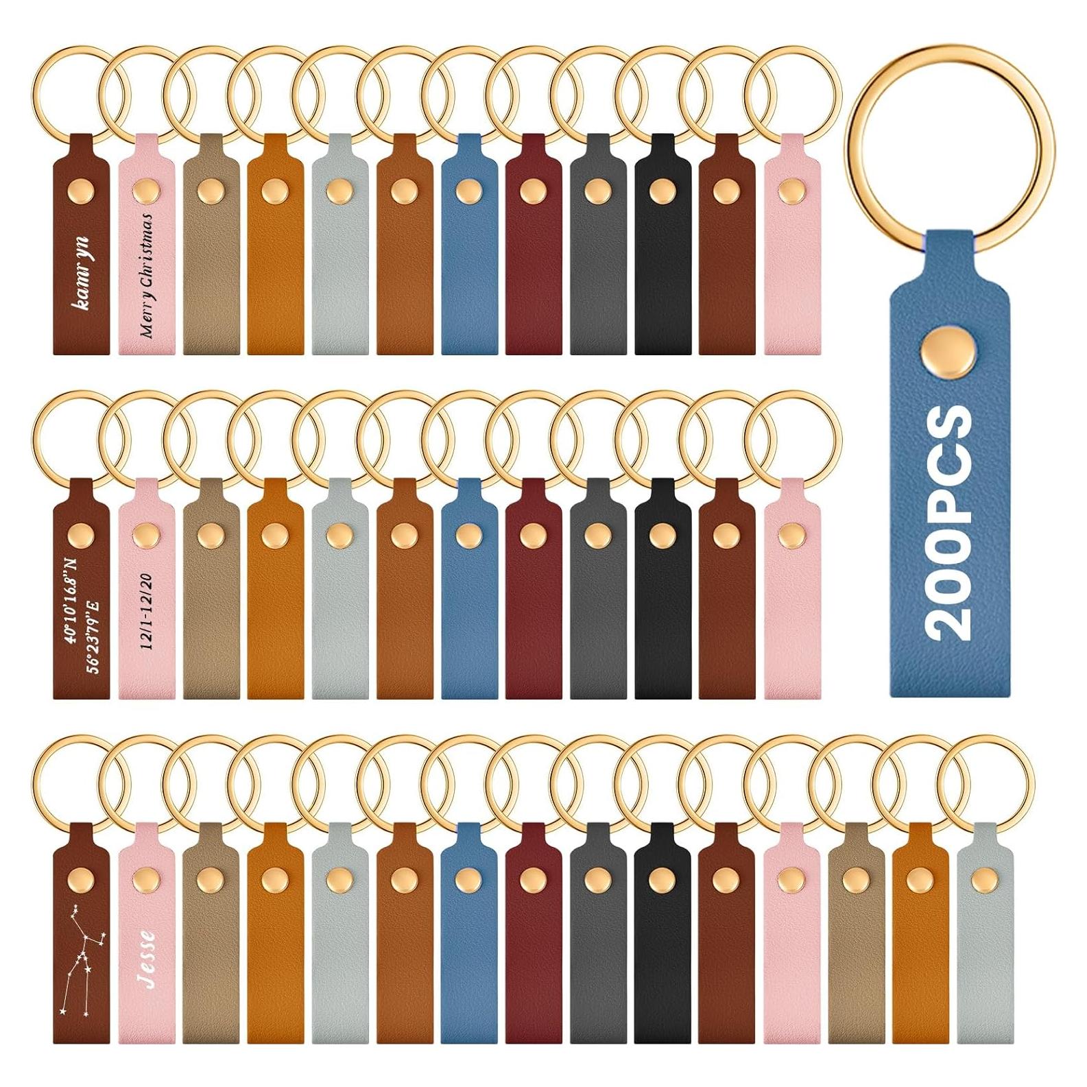 Kit 200 Llaveros de Cuero PU Blankos para Manualidades DIY