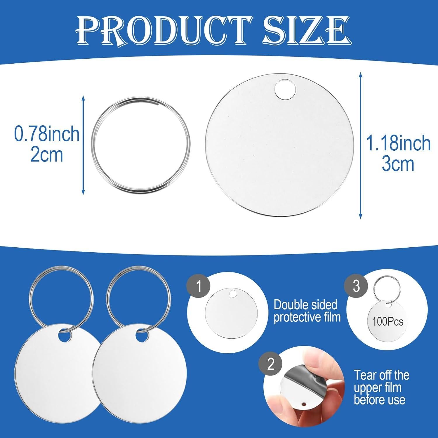 Paquete de 100 etiquetas redondas MAQUITA de acero inoxidable 3.05 cm