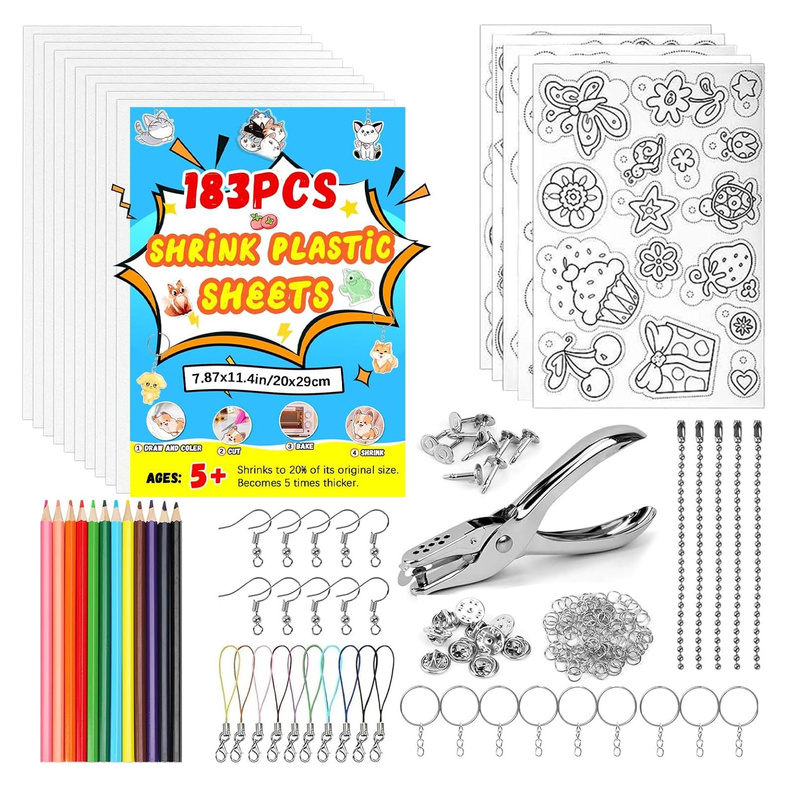 Kit de Llaveros Shrinky Dink yyoemas 183PCS con Lápices y Perforadora