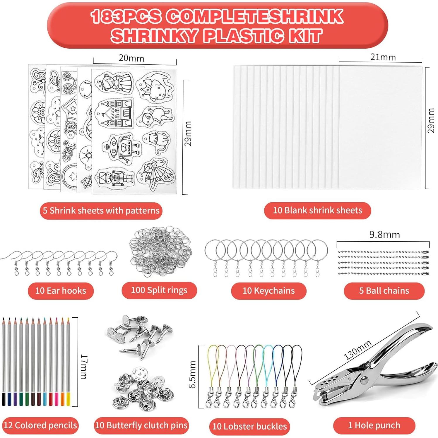 Kit de Llaveros Shrinky Dink yyoemas 183PCS con Lápices y Perforadora