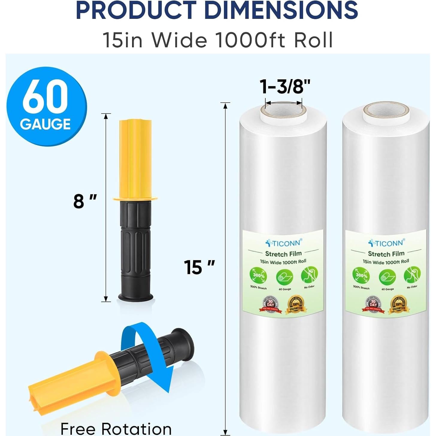 Film Estirable TICONN 1000 pies 15" con Mangos para Mudanza