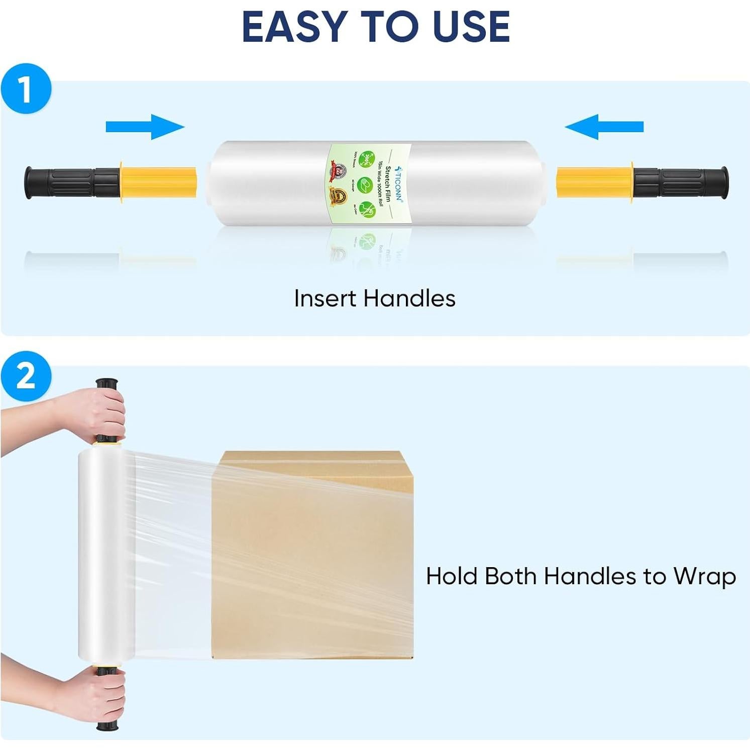 Film Estirable TICONN 1000 pies 15" con Mangos para Mudanza