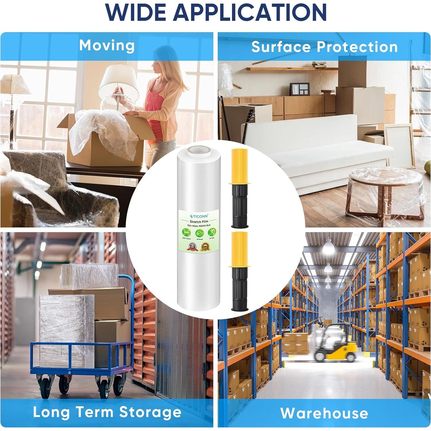 Film Estirable TICONN 1000 pies 15" con Mangos para Mudanza