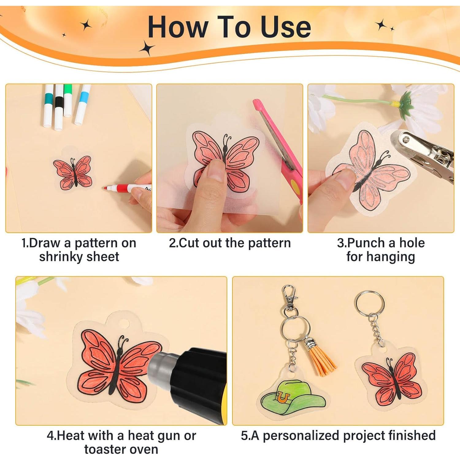 Kit de Hojas de Plástico Shrinky Flasoo 87 Piezas para Manualidades