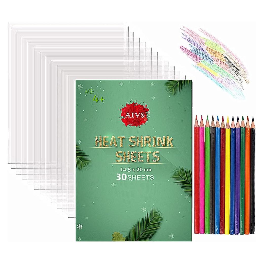 30 Hojas de Plástico Retráctil AIVS para Manualidades + 12 Lápices