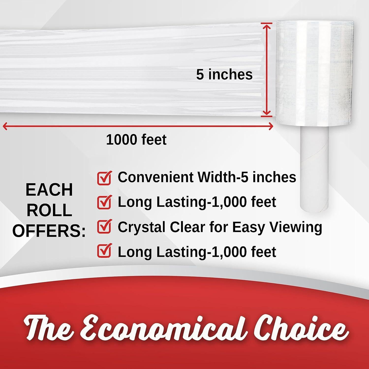 Paquete de 2 Rollos de Envoltura Estirable 5" 1000 Pies 80 Gauge