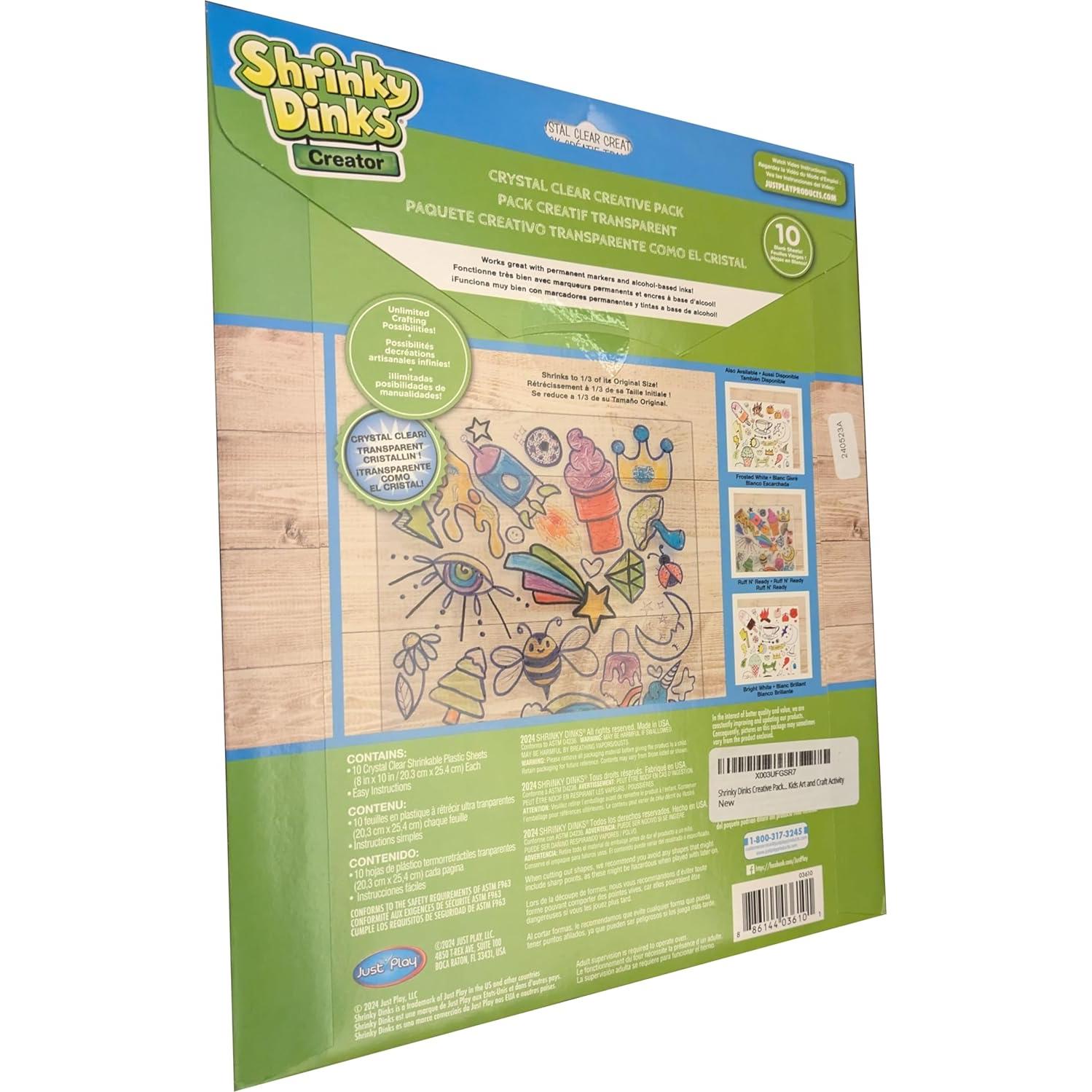 Paquete Creativo Shrinky Dinks 10 Hojas Cristal Claro 20.32cm