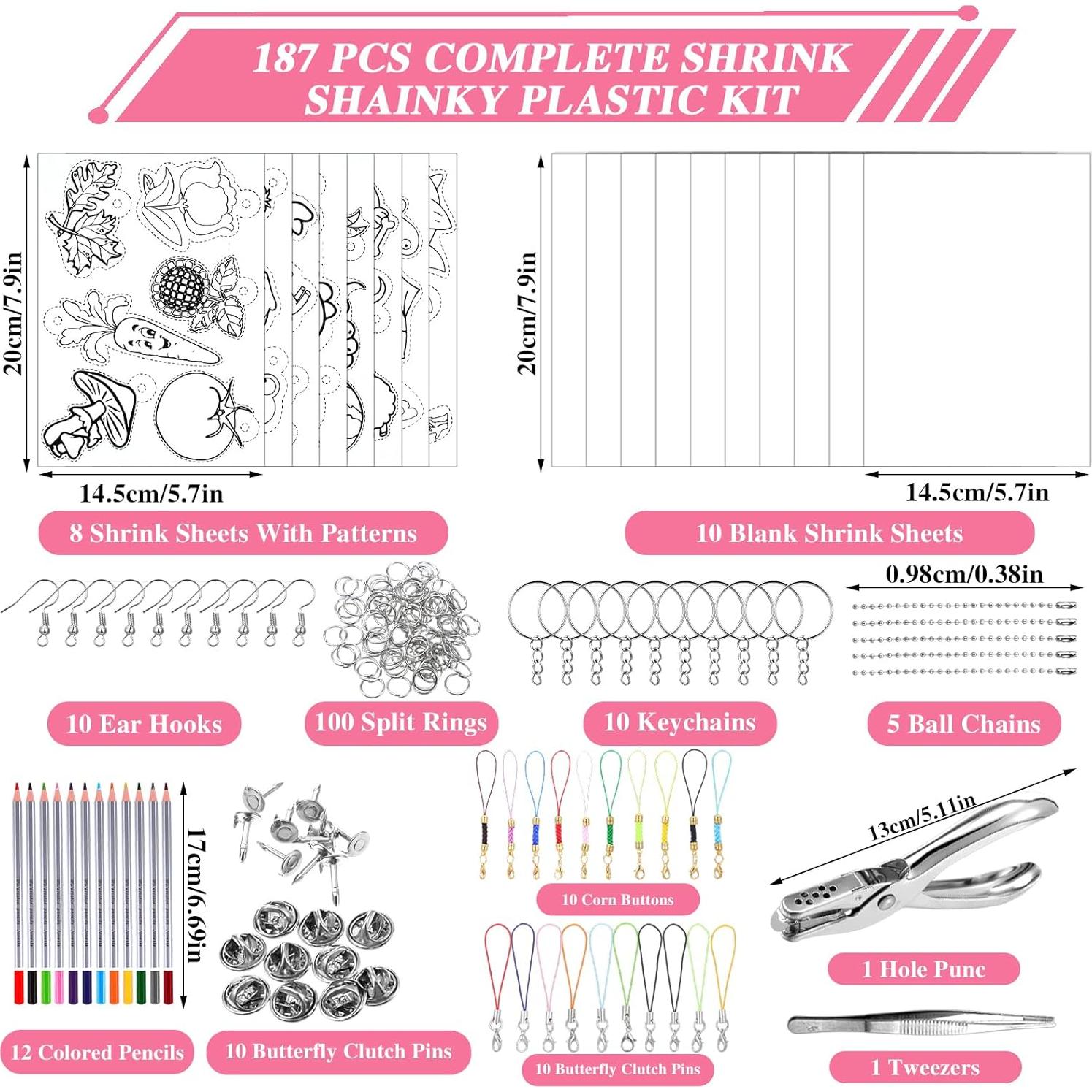 Kit de Llaveros Shrinky Dink HOFURME 187 Piezas Manualidades