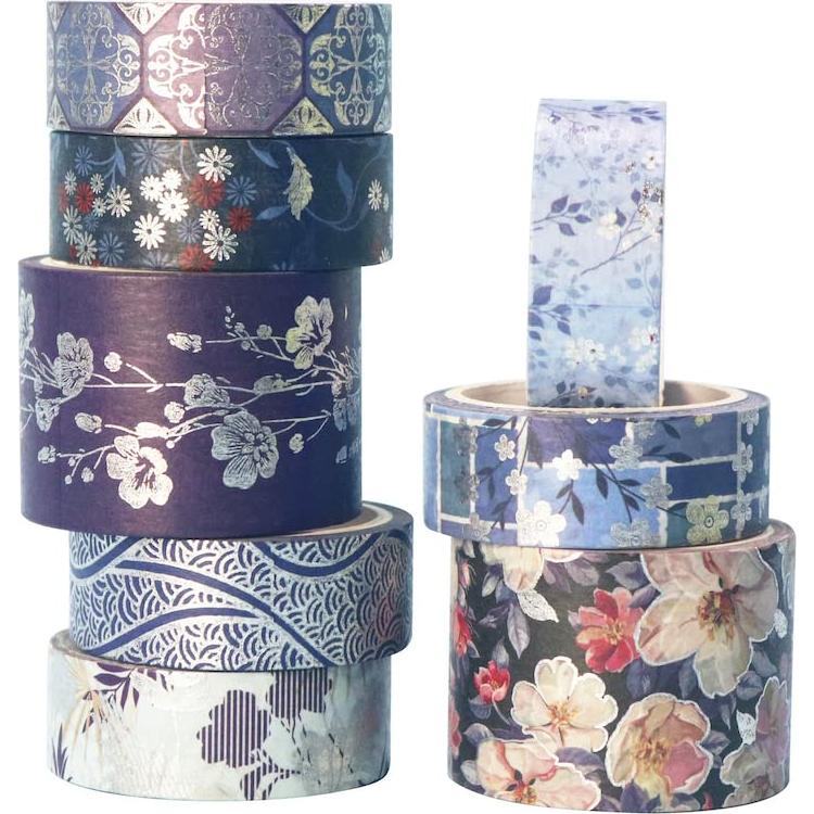 Conjunto de Cinta Washi YUBX Elegance Azul 8 Rollos Decorativos