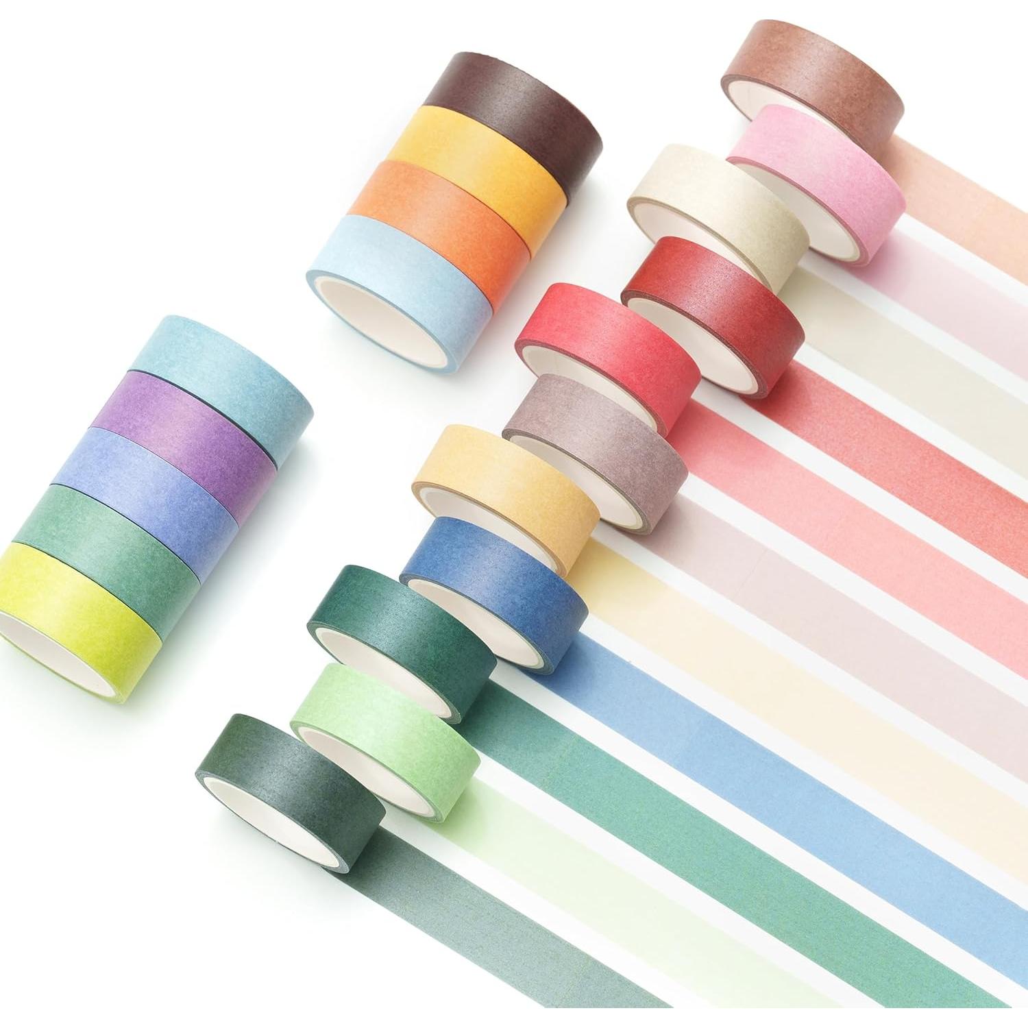 Cinta Washi YUBBAEX 20 Rollos Colores Sólidos 15mm x 5m