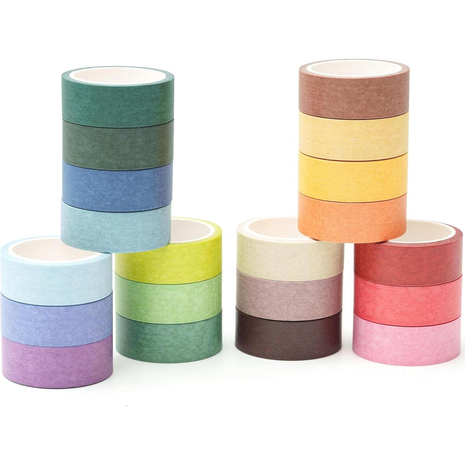 Cinta Washi YUBBAEX 20 Rollos Colores Sólidos 15mm x 5m