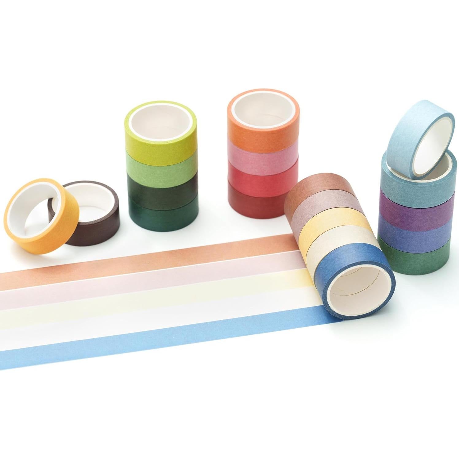 Cinta Washi YUBBAEX 20 Rollos Colores Sólidos 15mm x 5m