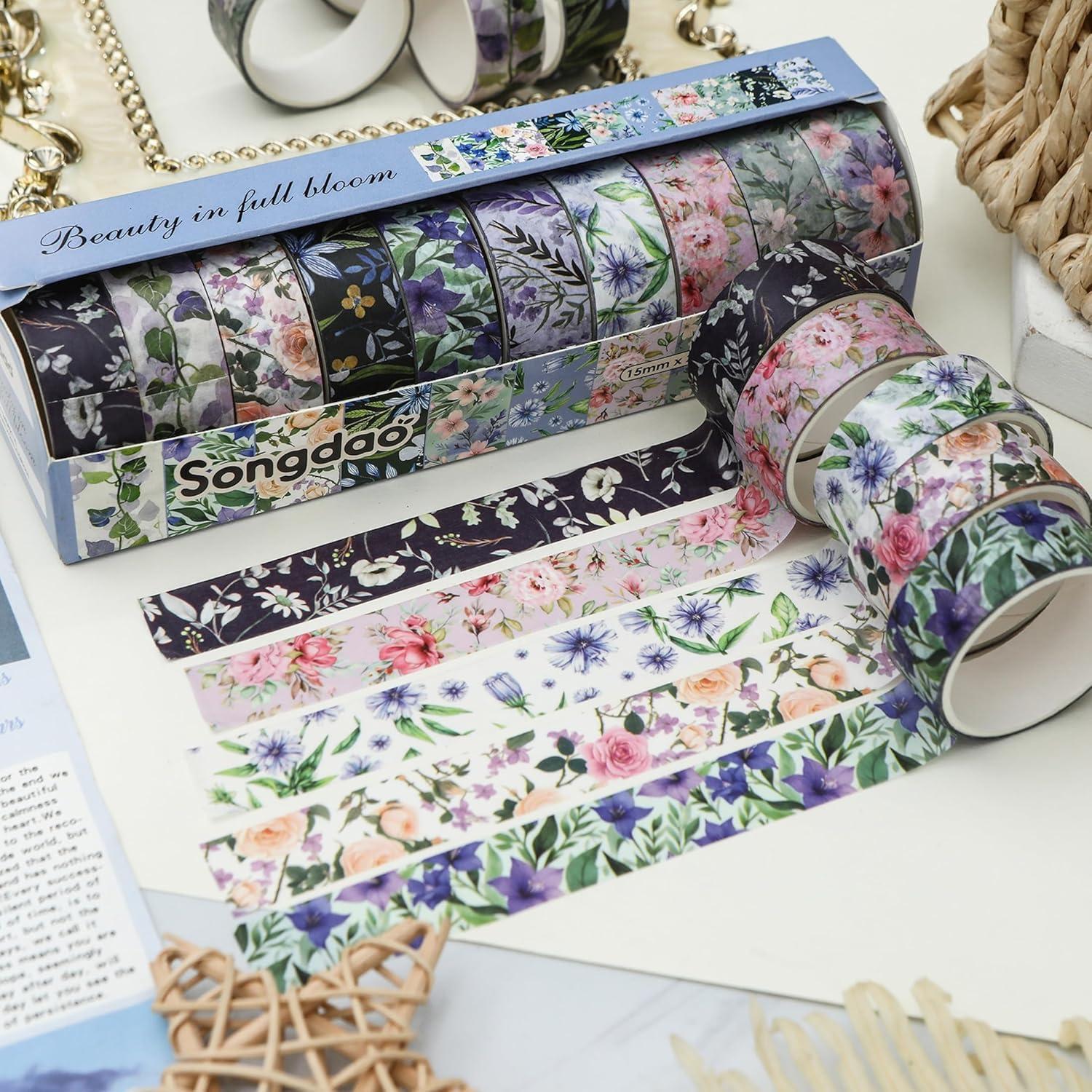 Set de 10 Rollos de Cinta Washi Floral Songdao 15mm x 2m