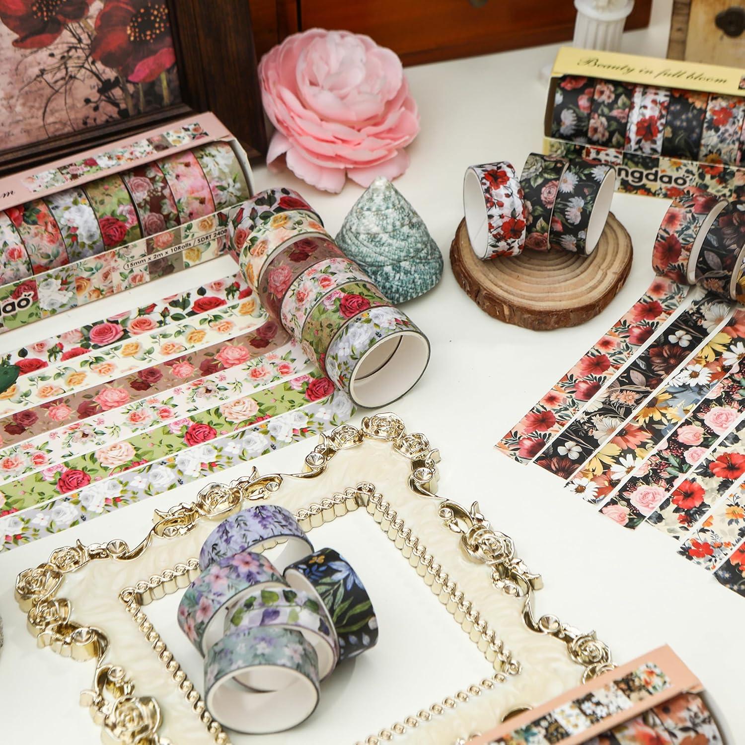 Set de 10 Rollos de Cinta Washi Floral Songdao 15mm x 2m