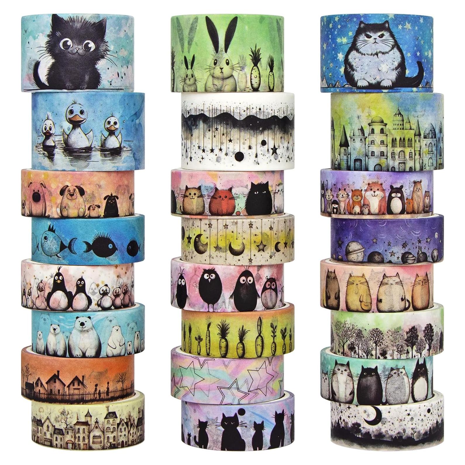 Conjunto de Cinta Washi Decorativa Refustar - 24 Rollos de Animales