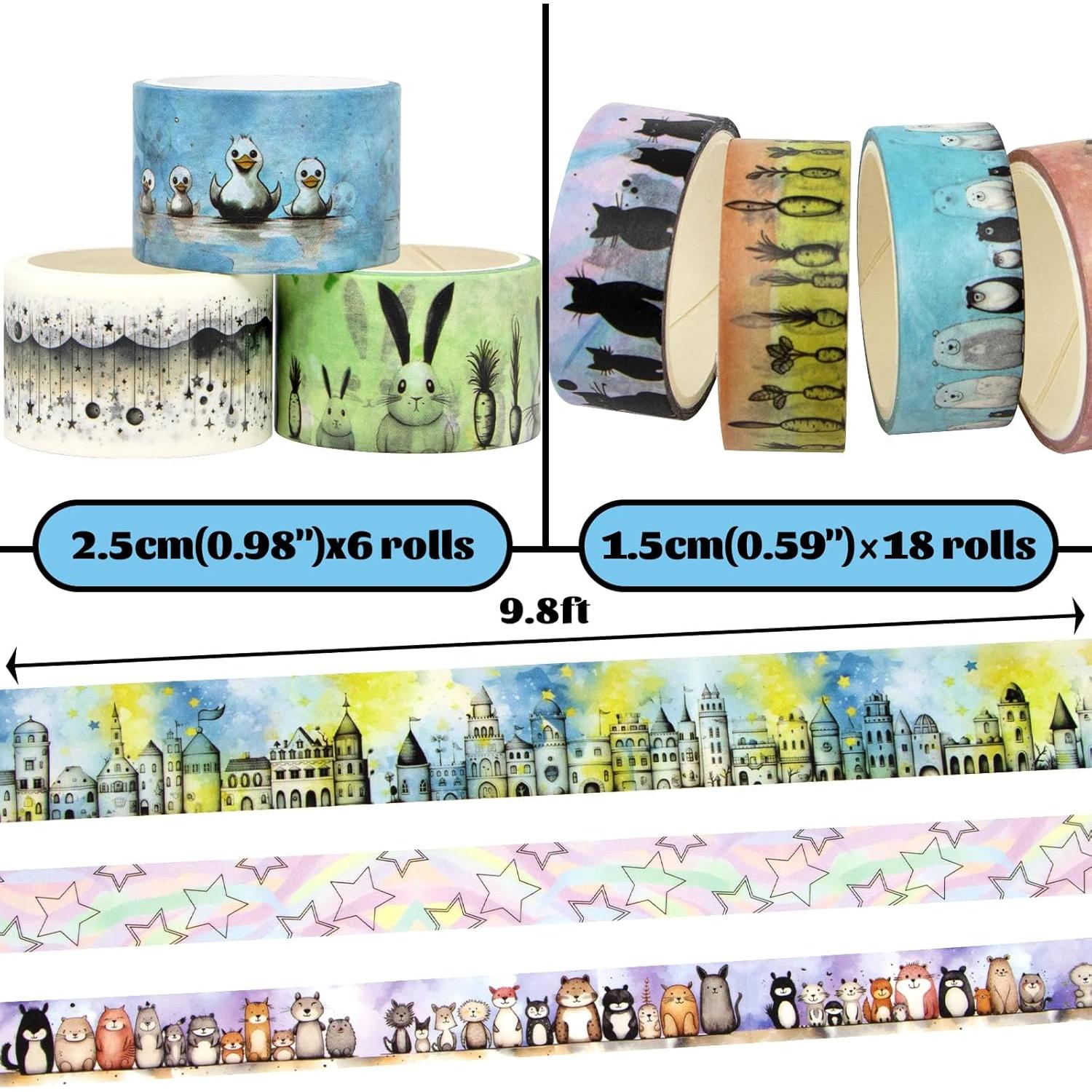 Conjunto de Cinta Washi Decorativa Refustar - 24 Rollos de Animales