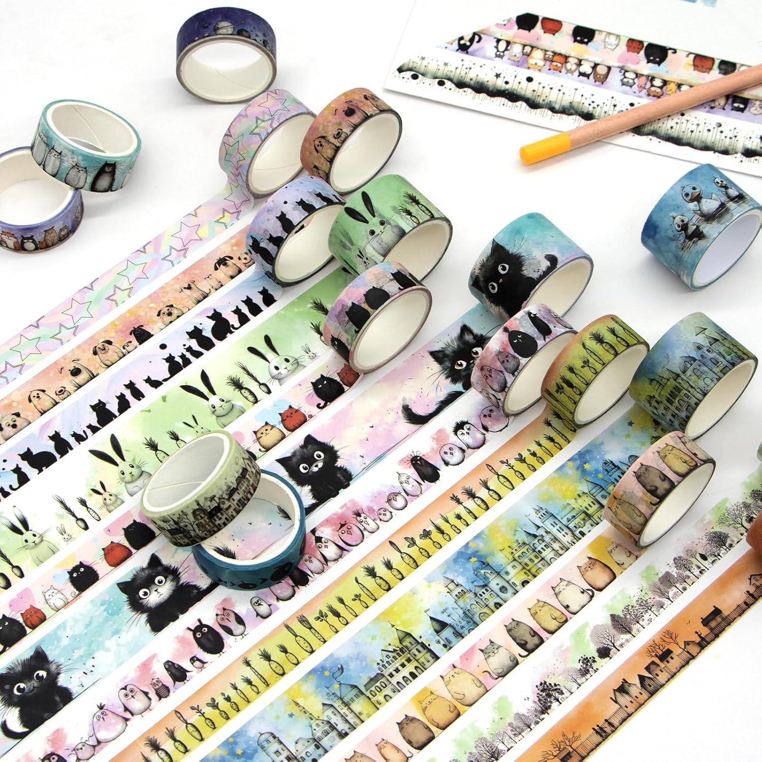 Conjunto de Cinta Washi Decorativa Refustar - 24 Rollos de Animales