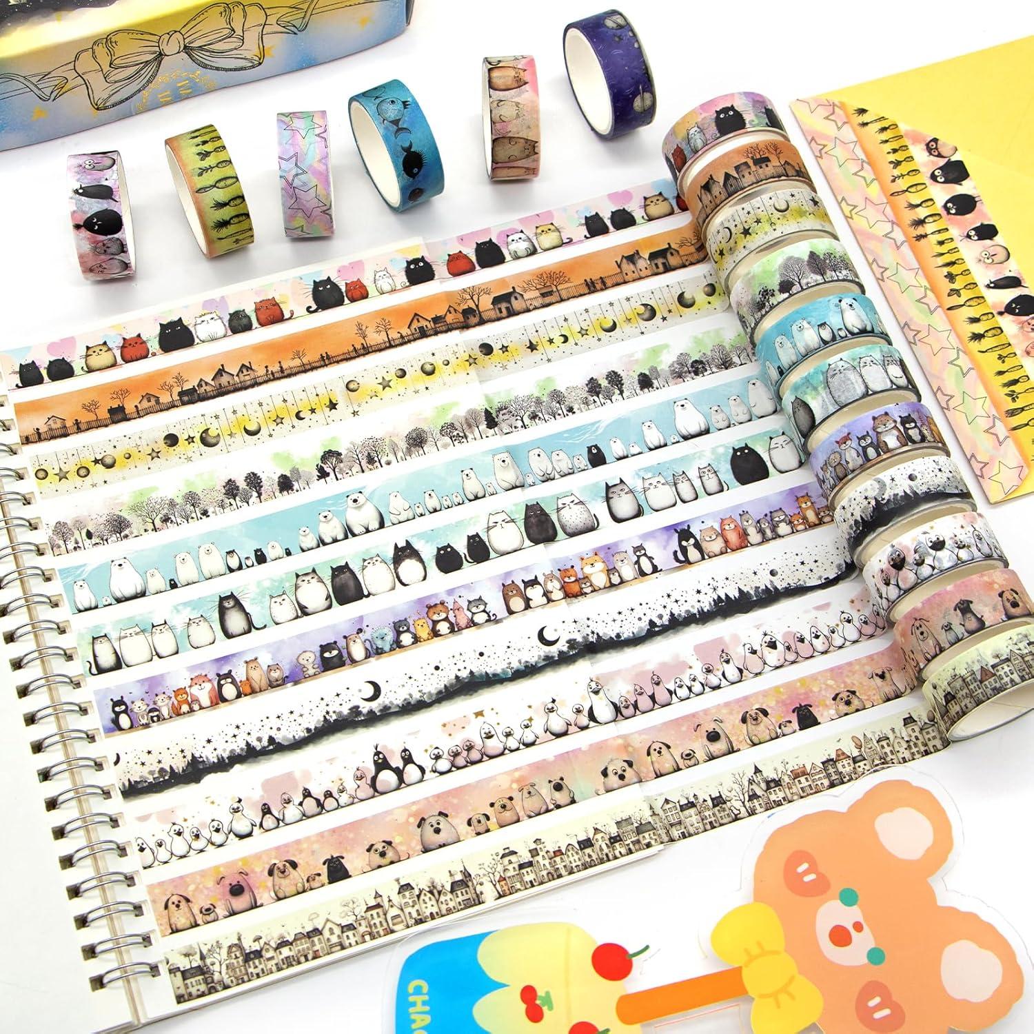 Conjunto de Cinta Washi Decorativa Refustar - 24 Rollos de Animales