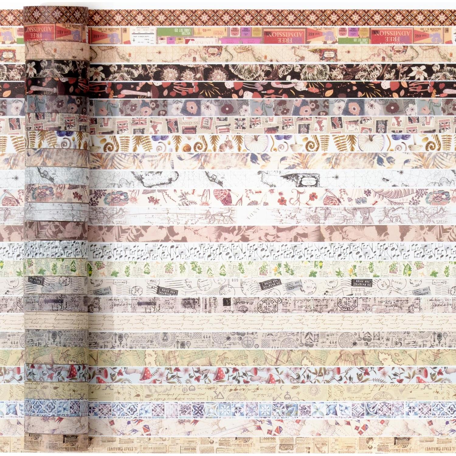 Cinta Washi Vintage Yubbaex Pack 50 Rollos 10mm x 2m