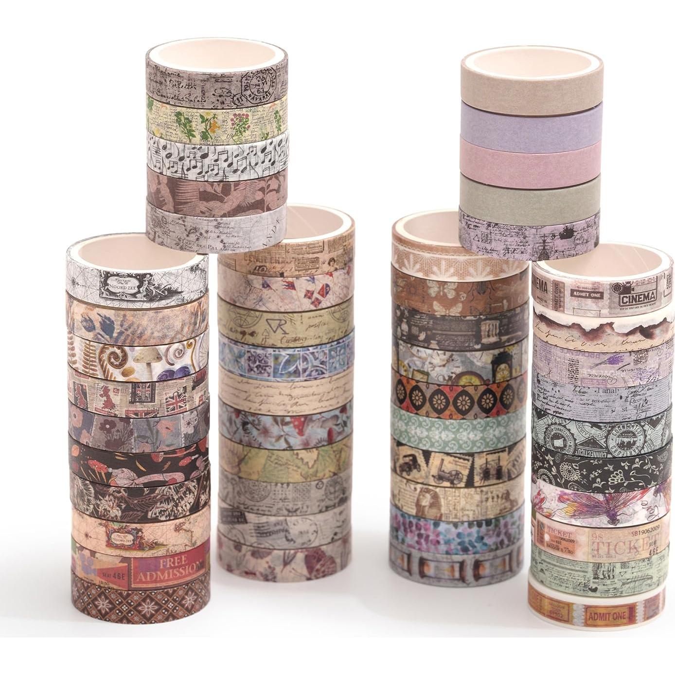 Cinta Washi Vintage Yubbaex Pack 50 Rollos 10mm x 2m