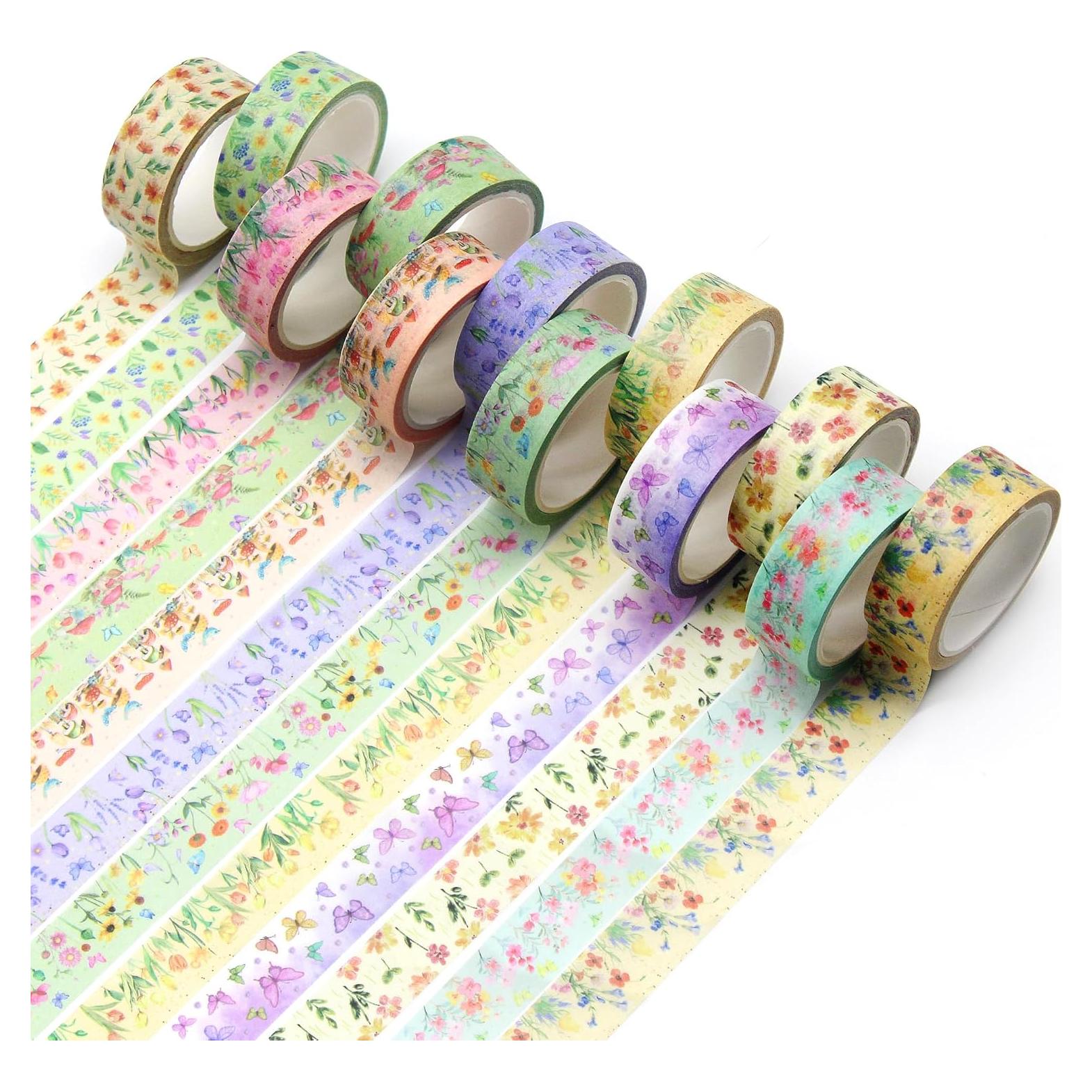 Cinta Washi Floral Benvo 12 Rollos 15mm x 5m Decorativa