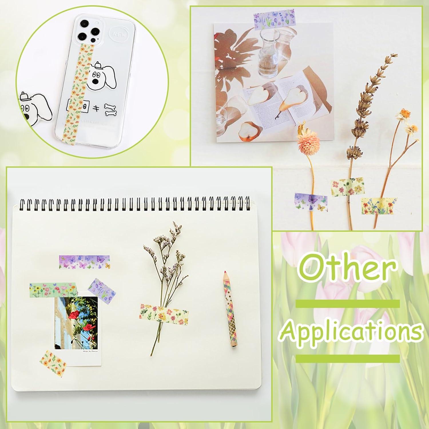 Cinta Washi Floral Benvo 12 Rollos 15mm x 5m Decorativa