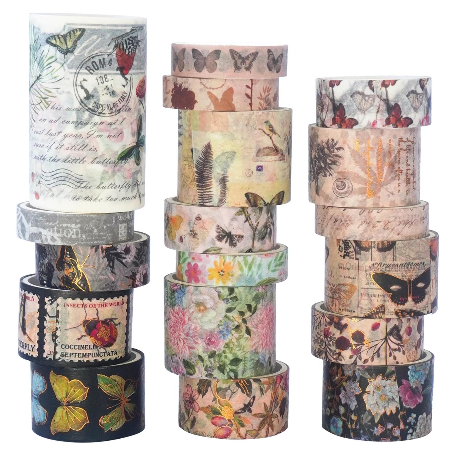 Juego de Cinta Washi Mariposa Vintage 18 Rollos 10-60 mm